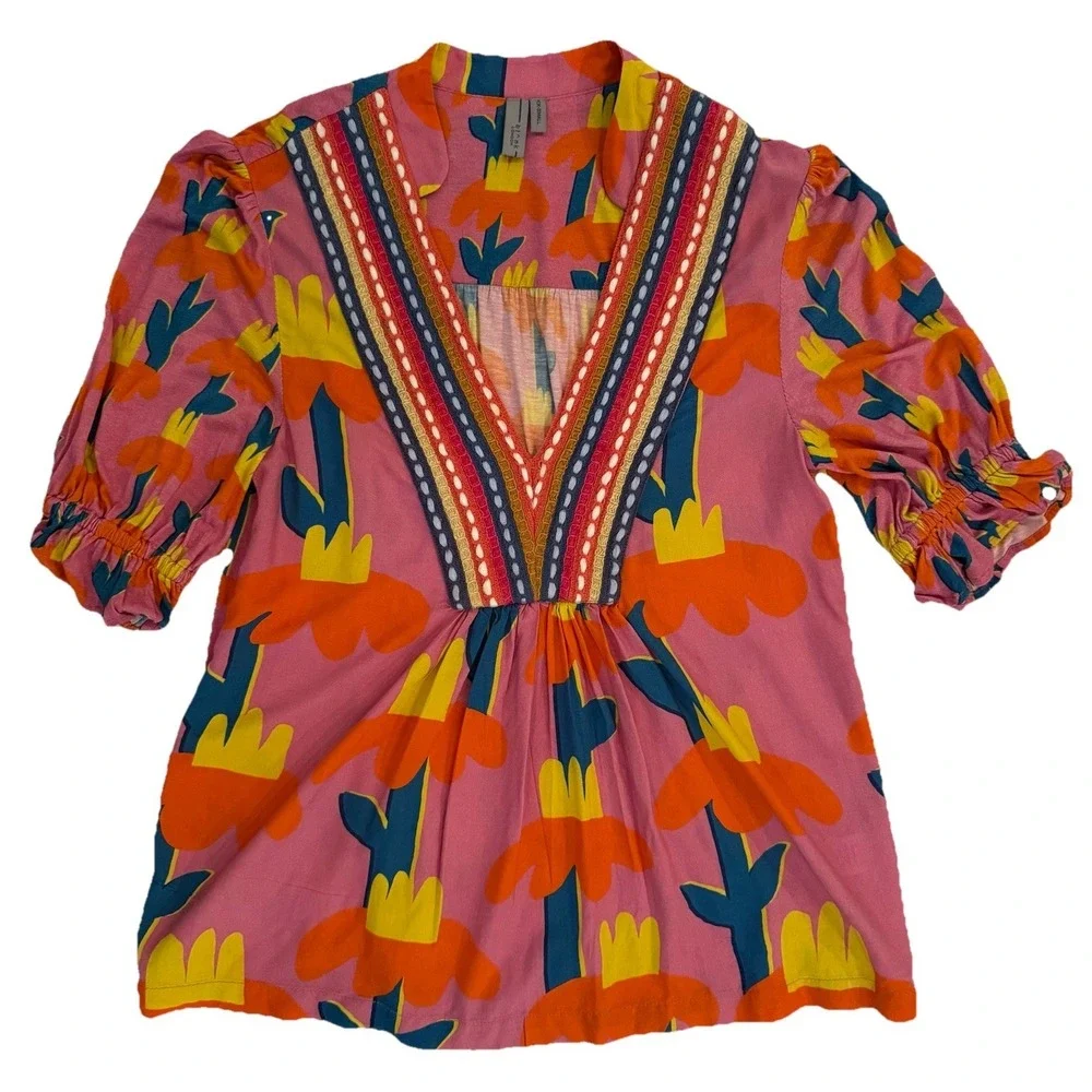 Anthropologie Bl^nk London Tropical Print Stephanie Blouse SZ XXS